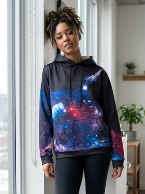 Galaxy Print Hooded Sweatshirt - Black/Blue/Purple